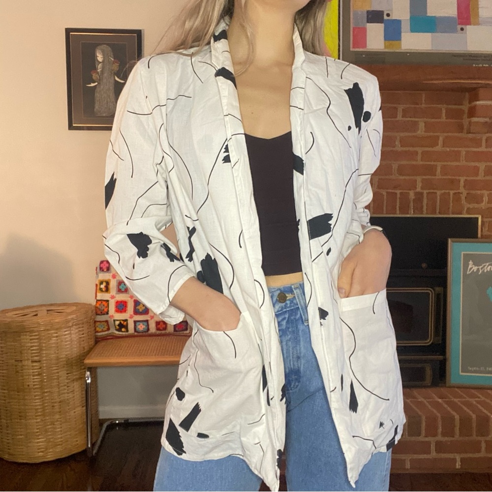 Vintage 80s Randy W/ Love Abstract Art Oversized Open Front Cotton Shirt…